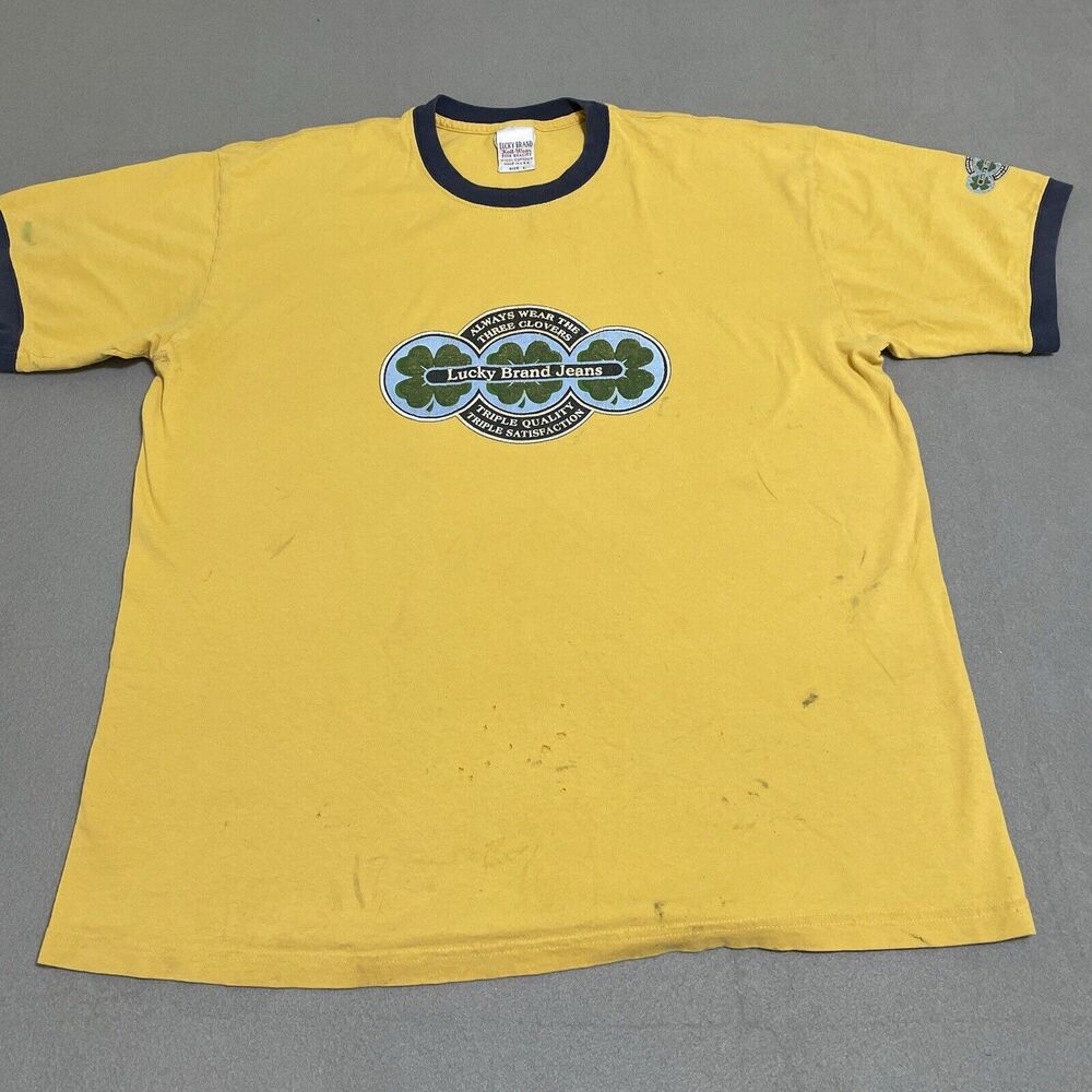Men's Lucky Brand Logo Vintage T-Shirt 1990s 2000s Old School L Ringer THRASHED